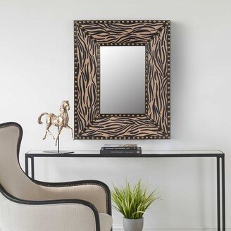 IGEMAN Decorative Wall Hanging Mirror, Fabric and PU Covered MDF Framed Mirror, Brown Zebra Rectangle, 21x26inch