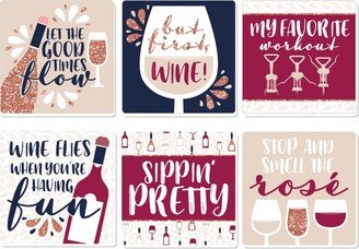 Big Dot Of Happiness But First, Wine - Funny Wine Tasting Party Decor - Drink Coasters - Set of 6