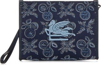 Logo Embroidered Floral Jacquard Clutch Bag