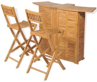 3 Piece Bistro Set with Folding Chairs Solid Teak Wood