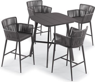 Eiland 36-inch Carbon Square Bar Table with 4 Nette Ninja with Pewter Strap Bar Chairs