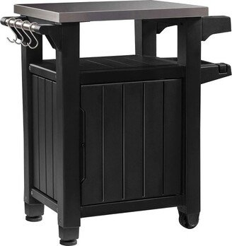 Unity 40 Gallon Portable Outdoor Backyard Patio Grilling Bar Cart with Stainless Steel Tabletop, Hooks, and Storage Cabinet - Gray