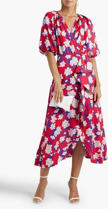 Olivia wrap-effect floral-print silk-jacquard midi dress