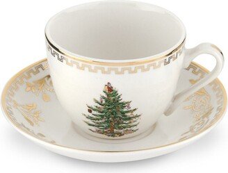 Christmas Tree Gold Teacup and Saucer, Set of 4 - 7 oz.