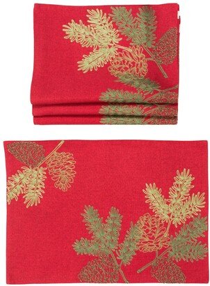 Christmas Pine Tree Branches Embroidered Double Layer Placemats - Set of 4