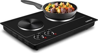 Double Hot Plate For Cooking,Stainless Steel Electric Burner,Black