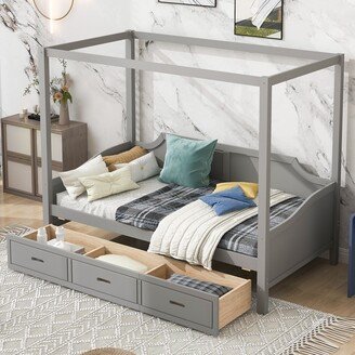 EYIW Twin Size Canopy Daybed with 3 in 1 Drawers,Grey