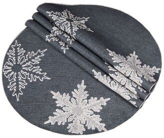 Glisten Snowflake Embroidered Christmas Round Placemats, 16