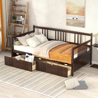 DECO Twin Size Daybed Wood Bed with Two Drawers,Espresso