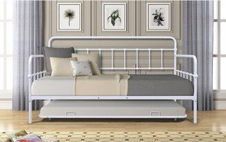 IGEMAN Modern Simple White Metal Daybed with Trundle