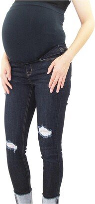 Indigo Poppy Cuffed Destrcuted Maternity Skinny Jean