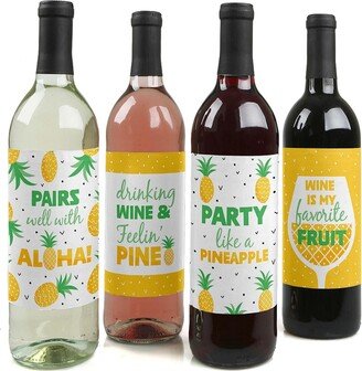 Big Dot Of Happiness Tropical Pineapple - Summer Party Decor - Wine Bottle Label Stickers - 4 Ct