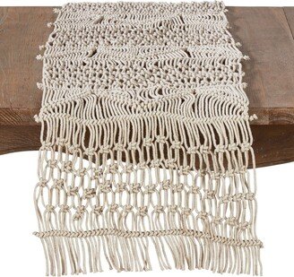 Saro Lifestyle Cotton Table Runner with Macrame Design