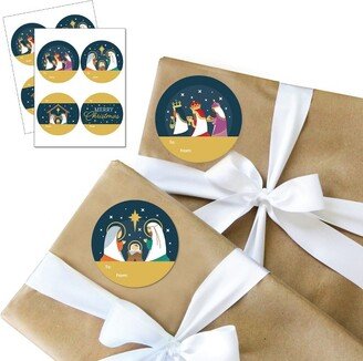 Big Dot of Happiness Holy Nativity - Round Manger Scene Religious Christmas To and From Gift Tags - Large Stickers - Set of 8