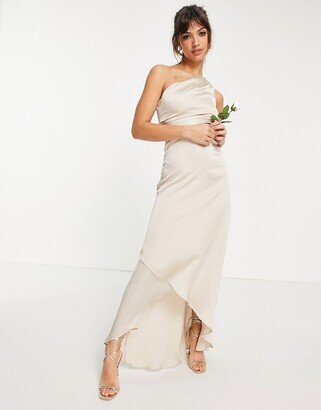 Bridesmaid one shoulder maxi dress in mink