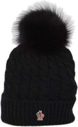 Logo Patch Pompom Ribbed Beanie