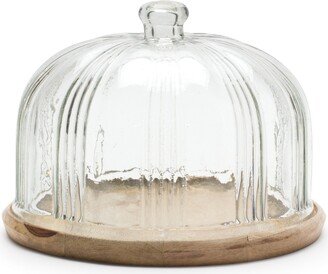 Glass Cloche with Wood Plate 10.5D - 10.5 x 10.5 x 8