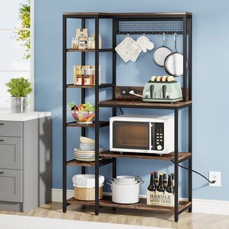 8-Tier Baker’s Rack with Power Outlets, Microwave Stand with Storage Shelves,Industrial Freestanding Kitchen Utility Shelf