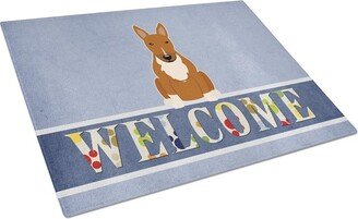 BB5715LCB Bull Terrier Red Welcome Glass Cutting Board