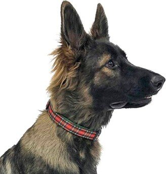 Midlee Red Plaid Christmas Nylon Ribbon Dog Collar (Medium)