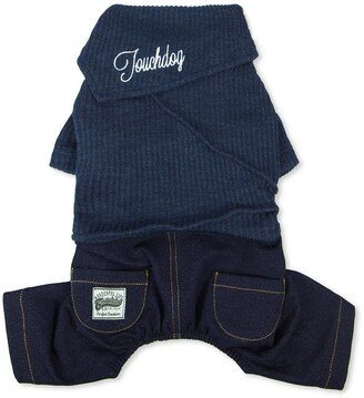 Pet Life Vogue Neck-Wrap Sweater and Denim Pant Outfit - Small