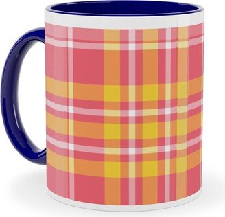 Mugs: Plaid - Pink And Yellow Ceramic Mug, Blue, 11Oz, Pink