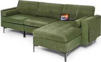 Modular L-shaped Sectional Sofa w/ Reversible Chaise & 2 USB Ports Army Green