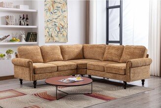 RASOO L-Shape Chenille Fabric Sectional Sofa with Round Arms and Wood Legs-AA