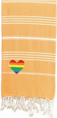 100% Turkish Cotton Lucky Cheerful Rainbow Heart Pestemal Beach Towel - Melon Orange