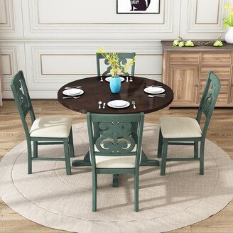 Dinning set with 5-Piece Round Dining Table and 4 Fabric Chairs