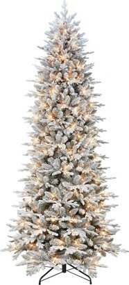 Puleo 9' Slim Flocked Northern Fir Tree with 600 Underwriters Laboratories Clear Incandescent Lights, 3181 Tips