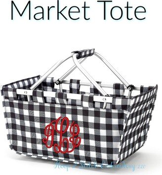 Buffalo Check Market Tote With Ribbon Monogrammed Personalized in Easter Basket, Grad Gift, Tote, Country