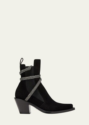 Leather Strass Snake Chelsea Boots