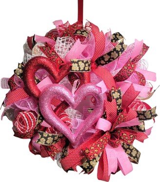 Valentine's Day Deco Mesh Wreath, February Wedding Decor, Double Heart Wreath, Leopard Print Valentine Door Decoration, Gift For Wife