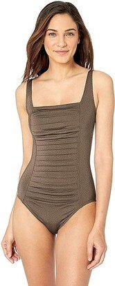 Women's Pleated One Piece Swimsuit (Bronze) Women's Swimsuits One Piece