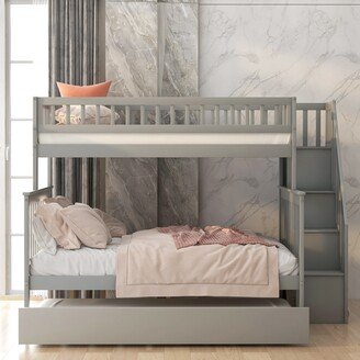 Calnod Twin Over Full Bunk Bed with Trundle and Storage Staircase