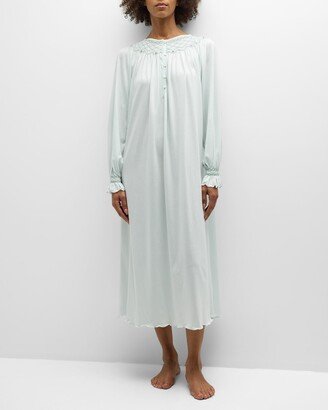 P Jamas Alejandra Smocked Pima Cotton Midi Nightgown