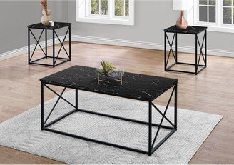 Monarch Specialties Table Set, 3pcs Set, Coffee, End, Side, Accent, Living Room, Metal, Laminate, Marble Look, Contemporary, Modern