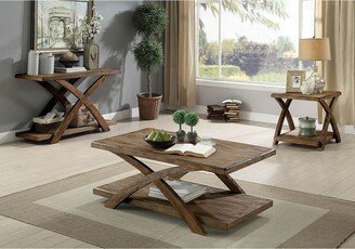 Transitional Style Wooden 3 Piece Table Set with X Shaped Table Base, Light Oak