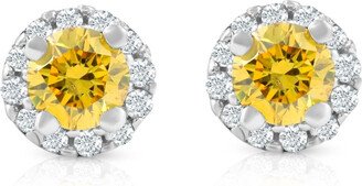 Pompeii3 1/4 Ct Halo Fancy Yellow Lab Grown Diamond Studs 10K White Gold