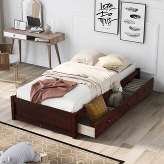 RASOO Twin Platform Storage Bed, 3 Drawers, Solid Wood Panel Frame, Ideal for Kids