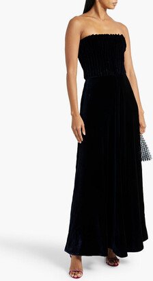 Strapless pintucked velvet gown