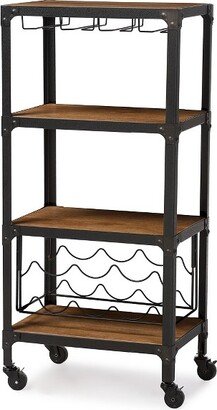 Swanson Rustic Industrial Style Antique Black & Metal Distressed Wood Mobile Kitchen Bar Wine Storage Shelf