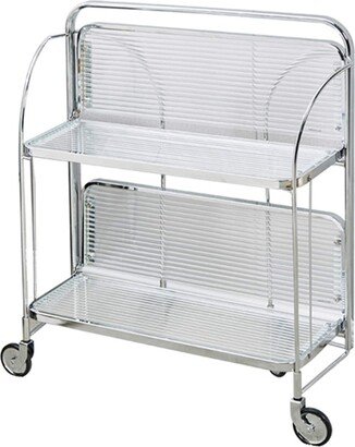 2 Tiers Kitchen Foldable Metal Serving Cart with Lockable Wheels