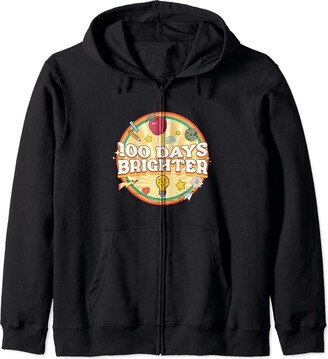 The Frazzled Teacher - Gifts for Educators 100 Days Brighter 100th Day School Zip Hoodie