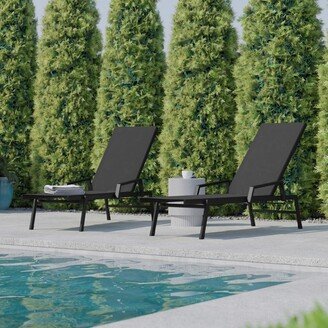 Lancaster Home Set of 2 All-Weather Textilene Adjustable Chaise Lounge Chairs with Arms-AA