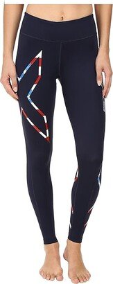 Motion Mid-Rise Compression Tights (Navy/Stars 'N Stripes) Women's Workout