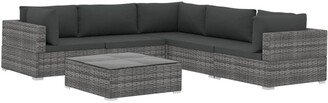 6 Piece Patio Lounge Set with Cushions Poly Rattan Gray-AA
