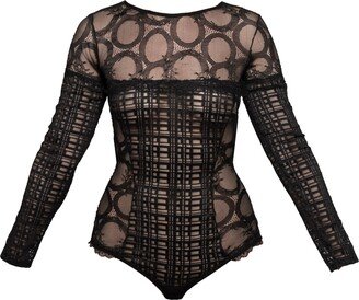 Carol Coelho Mind Games Lace & Check Tulle Long Sleeve Bodysuit