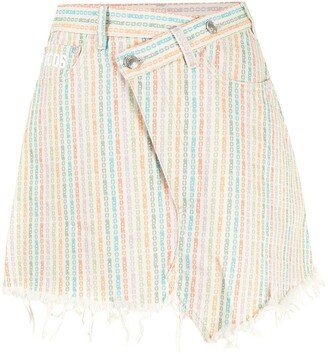 Asymmetric Stripe-Print Denim Mini Skirt